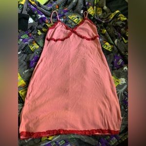 Medium pink with red lace mid length dress